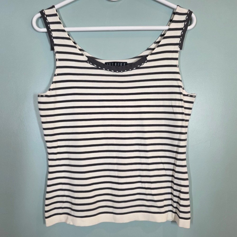 Ischiko Womens Striped Knit Tank Top Black White Cotton Blend Size 8 ART 421003